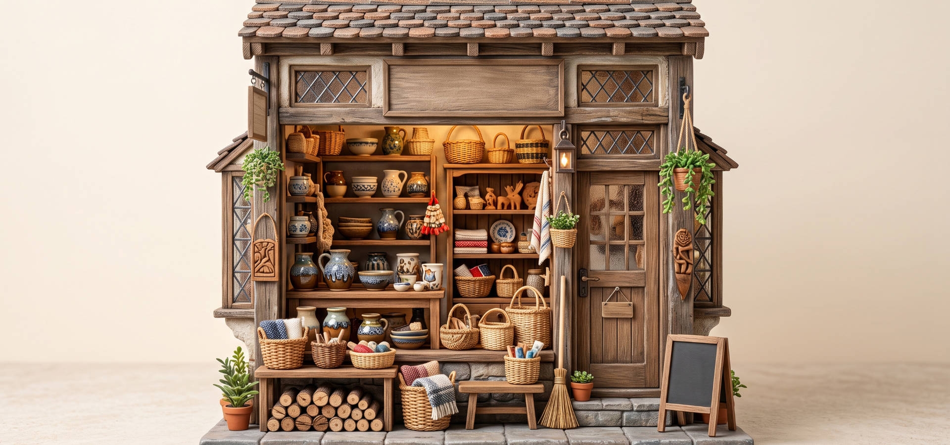Kerst book nook met smalle straat, kraampjes en warme verlichting
