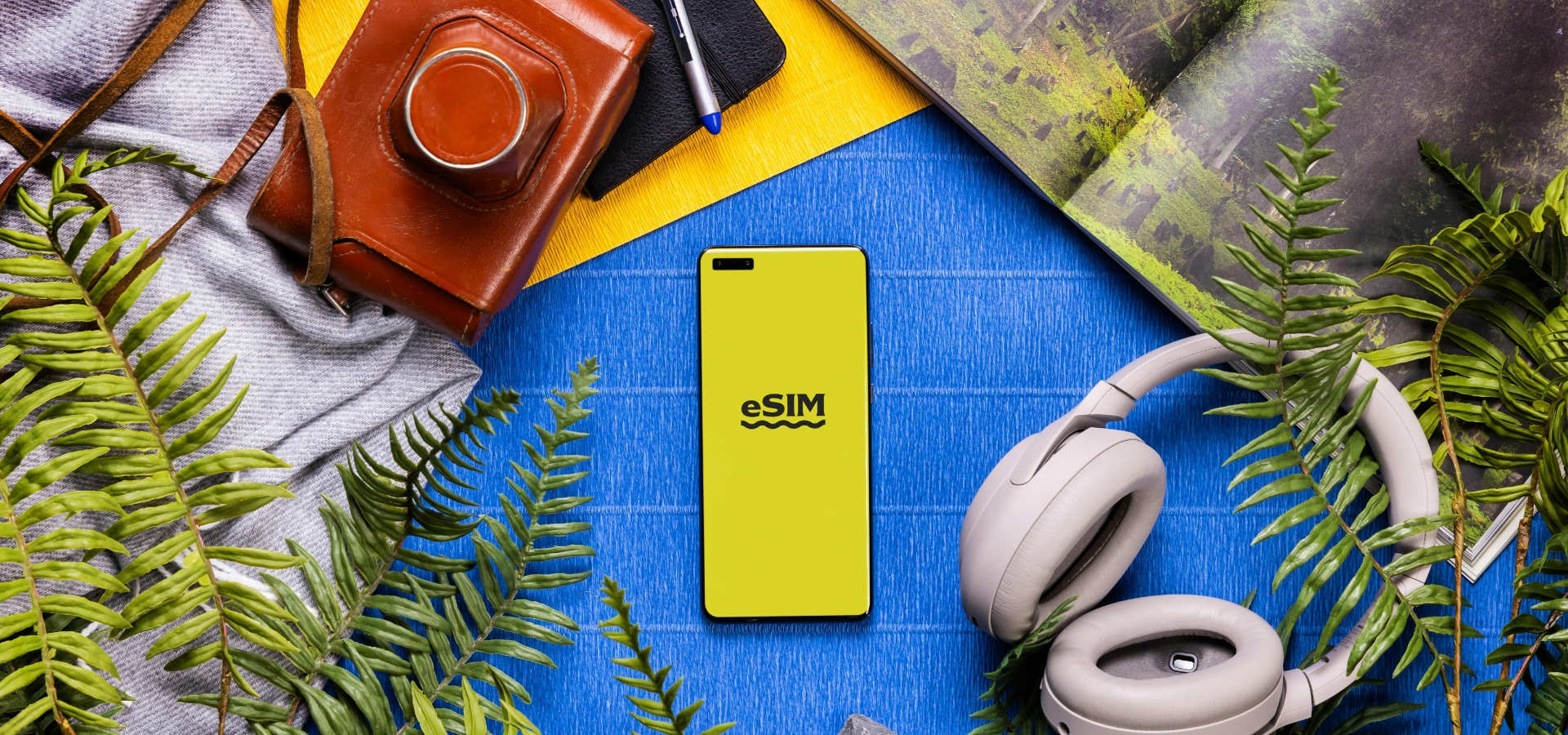 Mobiele telefoon met eSIM-app open op scherm