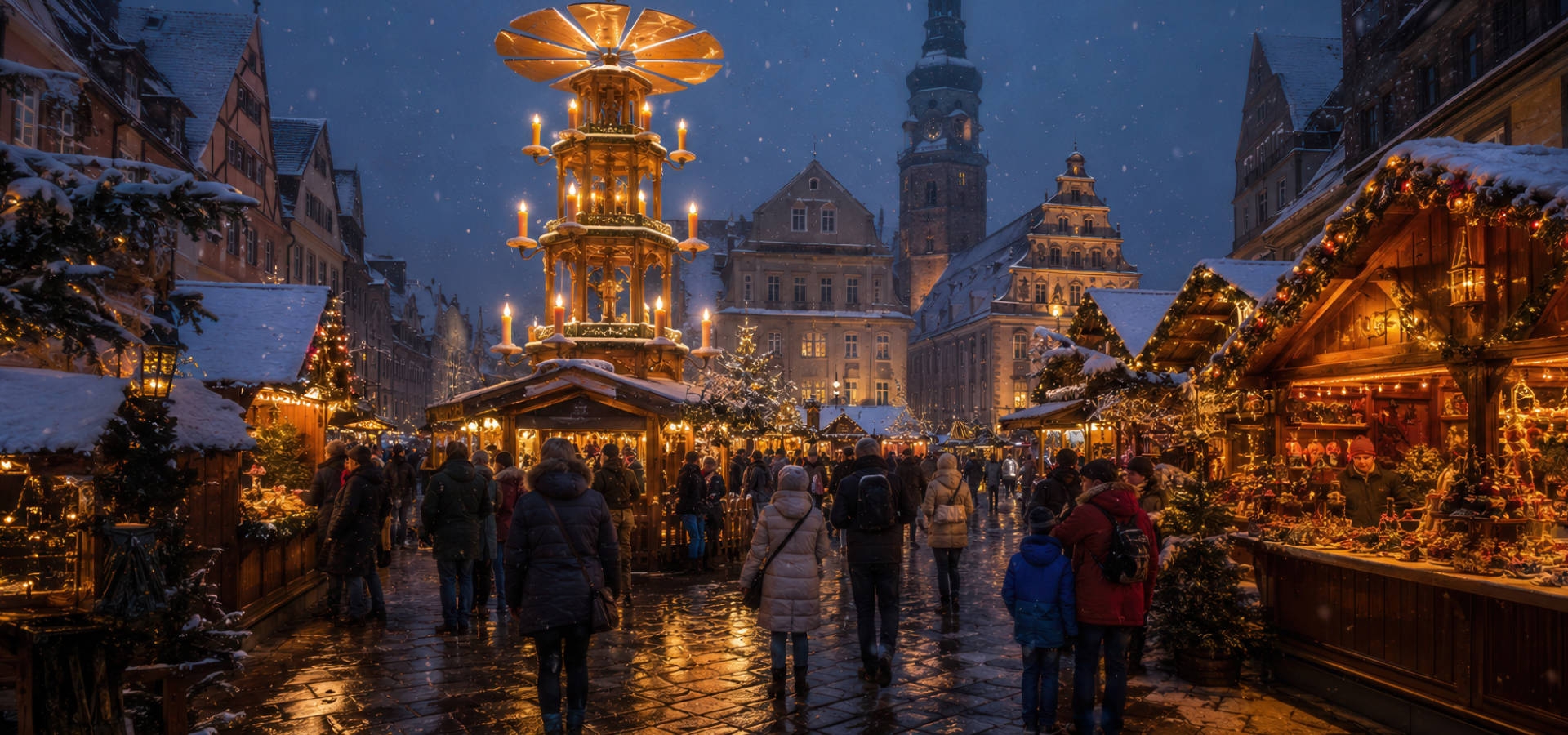 Kerstmarkt tijdens winterse weersomstandigheden