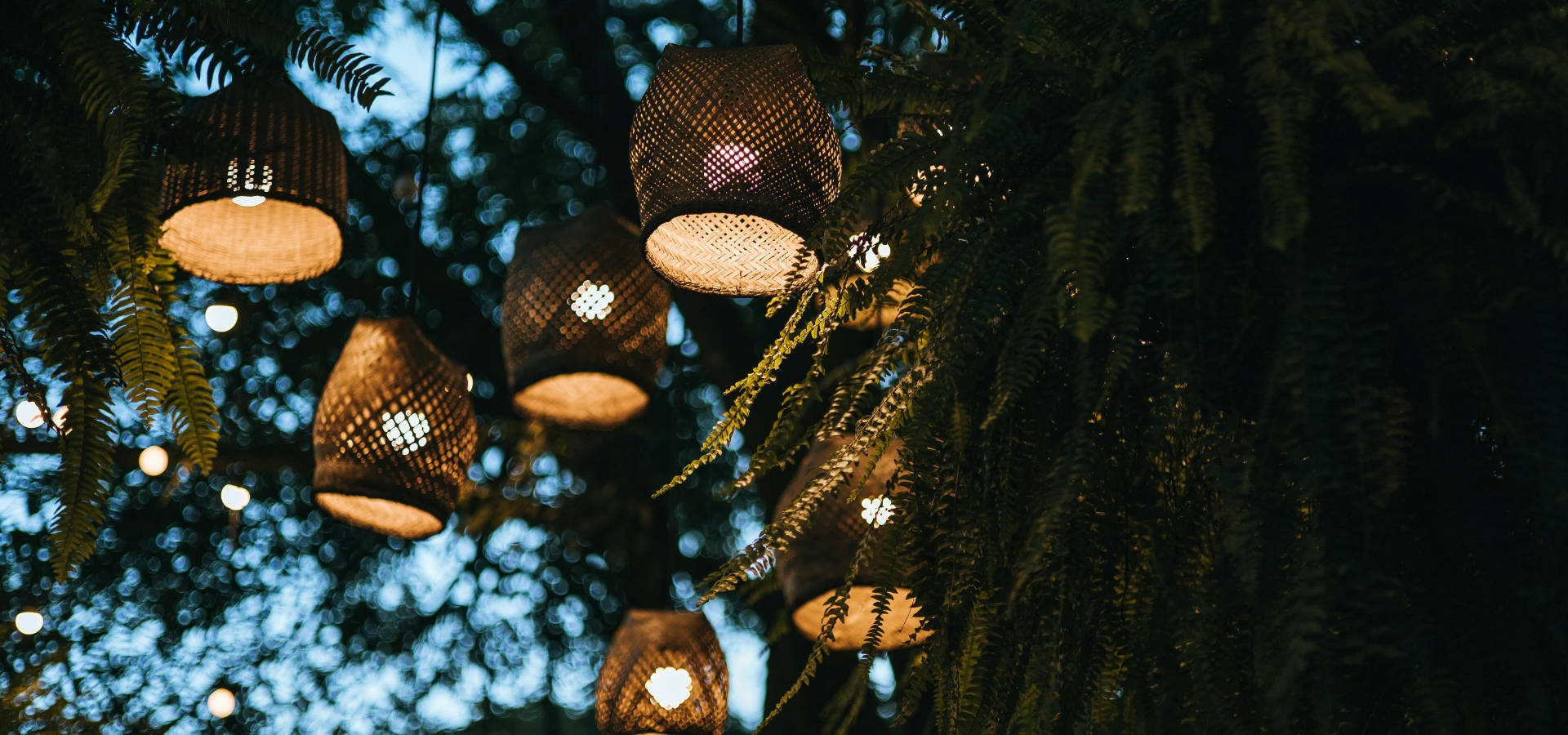 Buitenverlichting in een tuin tijdens de winteravond