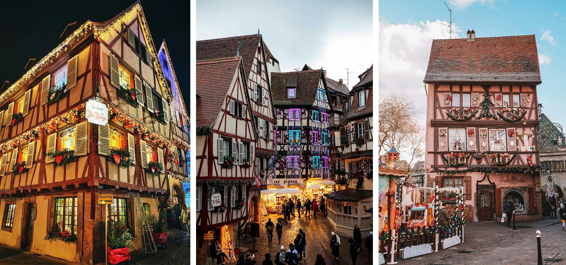Vakwerkhuizen en kerstverlichting in de Elzas