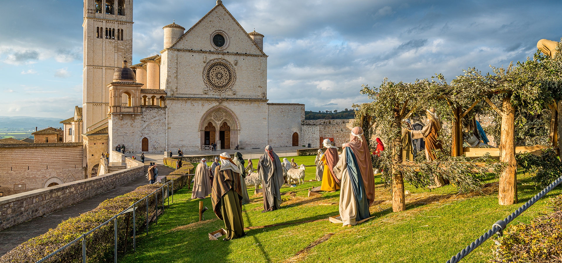De kerststal bij de Sint-Franciscusbasiliek in Assisi, Italië.