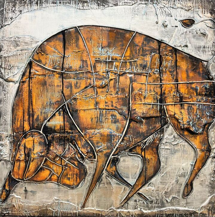 Stier in cortenstaal-look.